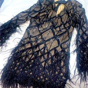 Black Feather Sequin Dress